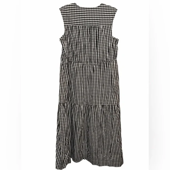 EVERLANE Black & White Gingham Tiered Midi Dress Sleeveless Cottagecore - Picture 3 of 5